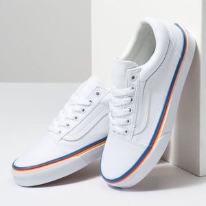 Old Skool Vans True White/Rainbow- Women Size 7